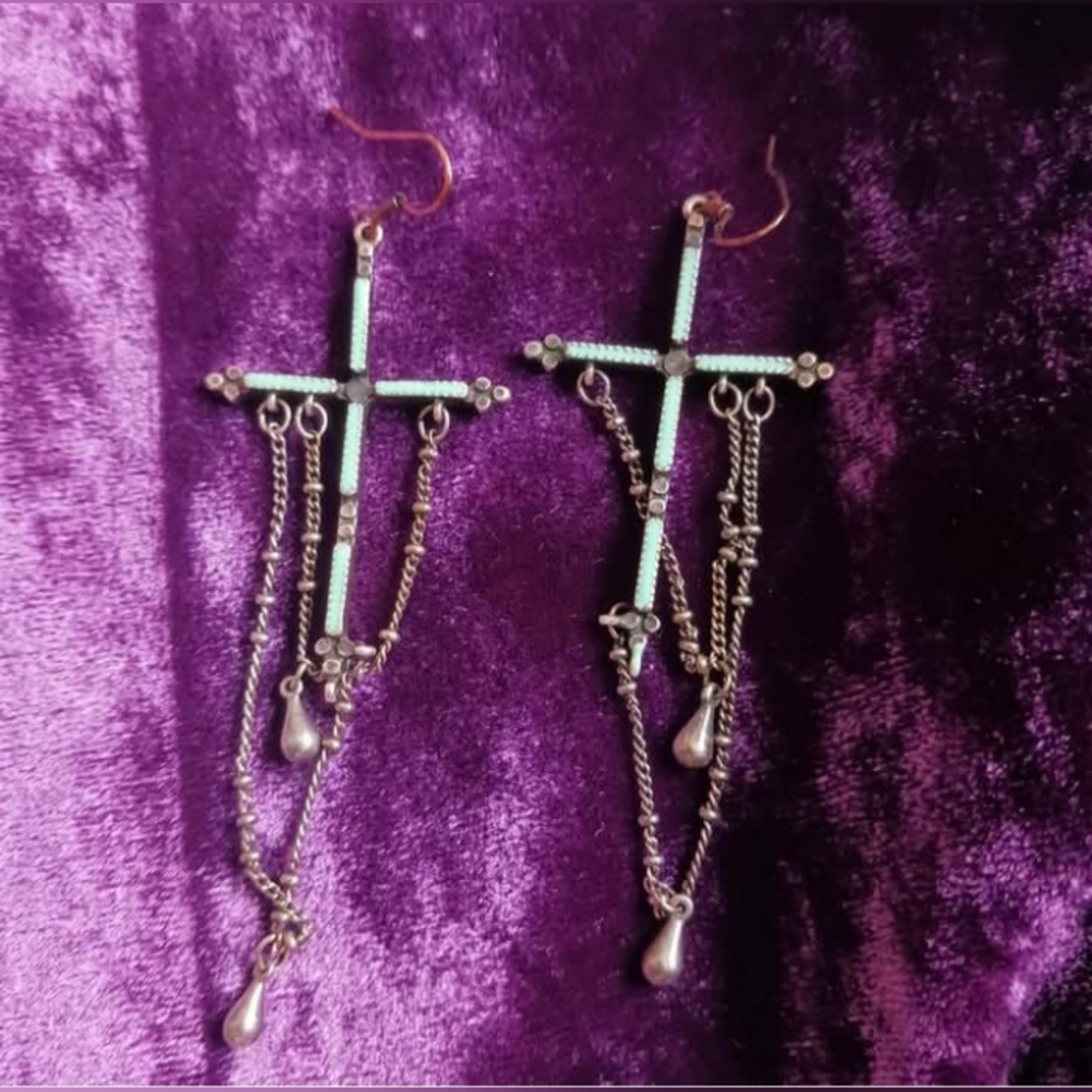 Elegant Turquoise Cross Dangle Earrings